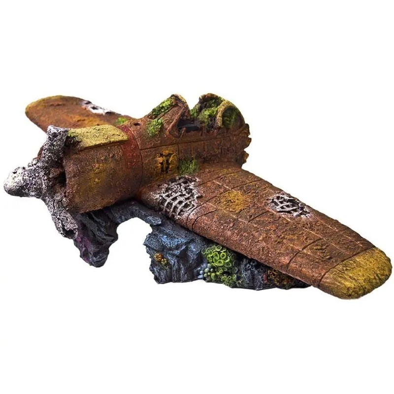 Blue Ribbon Exotic Environments Sunken Plane Wreck Aquarium Ornament