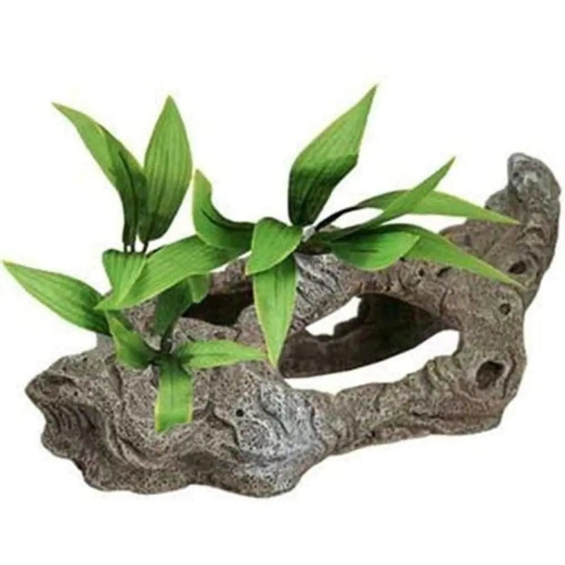 Exotic Environments Rock Tunnels with Silk Style Plants Aquarium Ornament