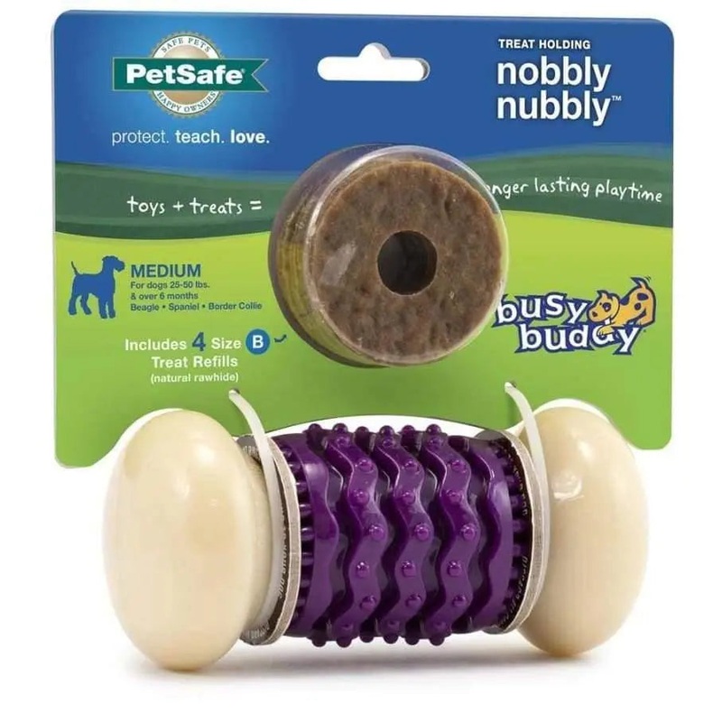 Busy Buddy Nobbly Nubbly Dog Toy Purple, White