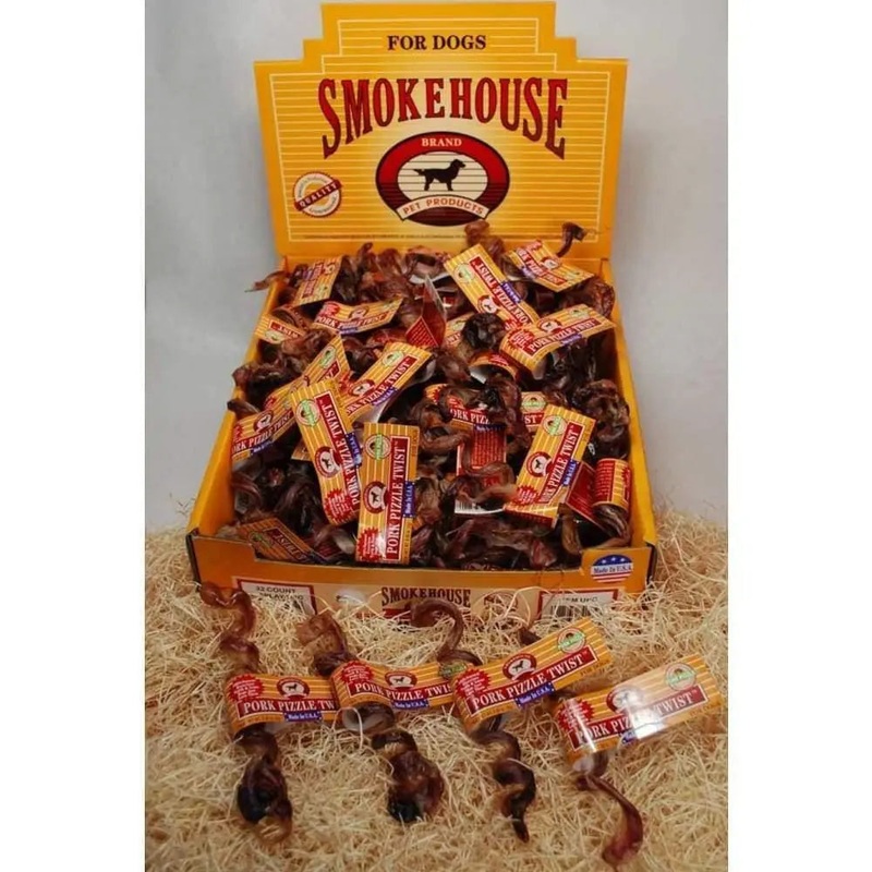 Smokehouse Porky USA Made Pizzle Twists Dog Chew Shelf Display Box 100ea/100 ct