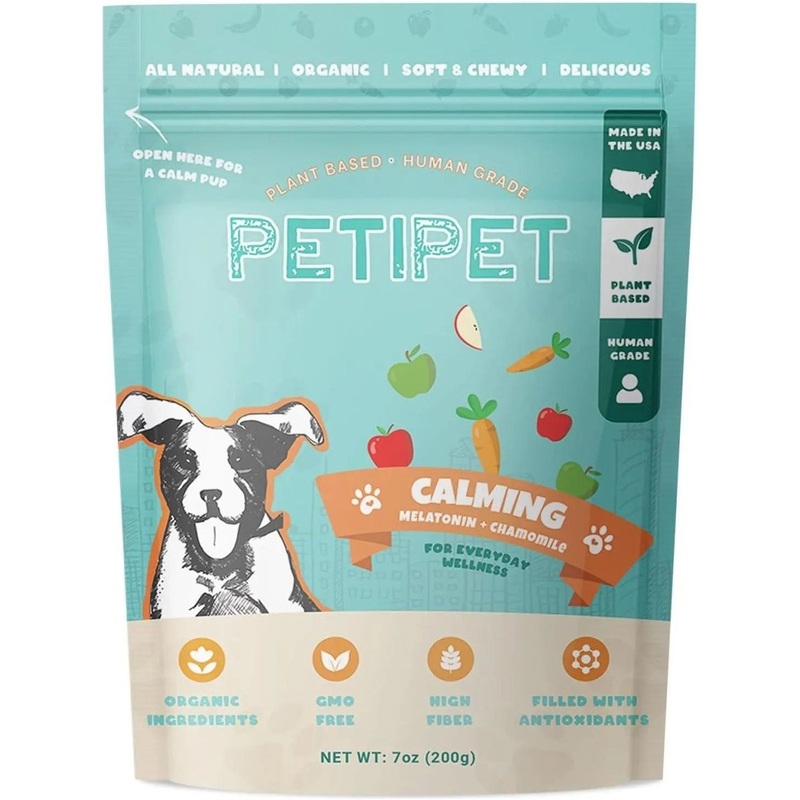PETIPET Calming Bites with Melatonin + Chamomile Apple & Carrot Flavored Soft Chew Calming Supplement for Dogs 7oz