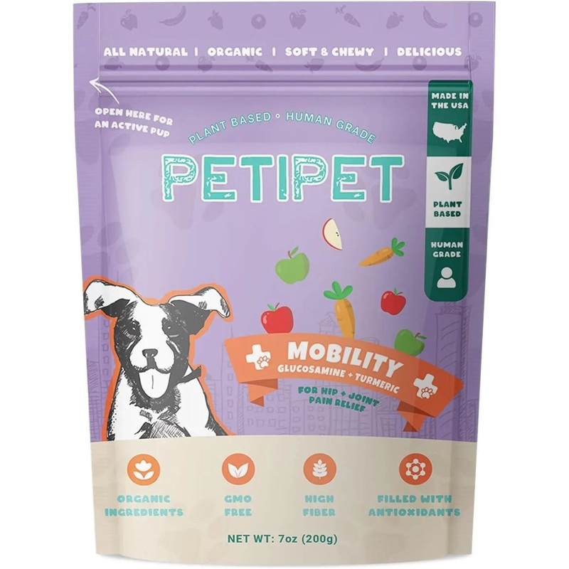 PETIPET Mobility Bites with Glucosamine + Turmeric Apple & Carrot Flavored Soft Chew Hip & Joint Supplement for Dogs 7oz