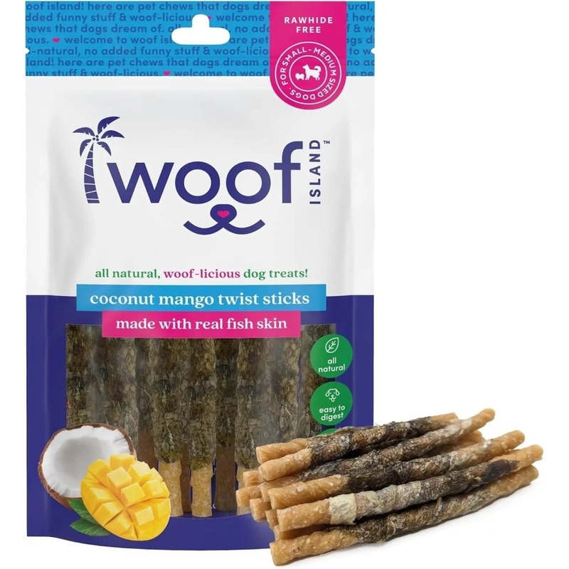 Woof Island Coconut and Mango Sticks Dog Treats with Fish Skin