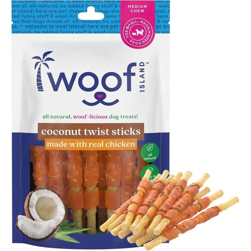 Woof Island Healthy Rawhide Free Coconut and Chicken Chews for Dogs