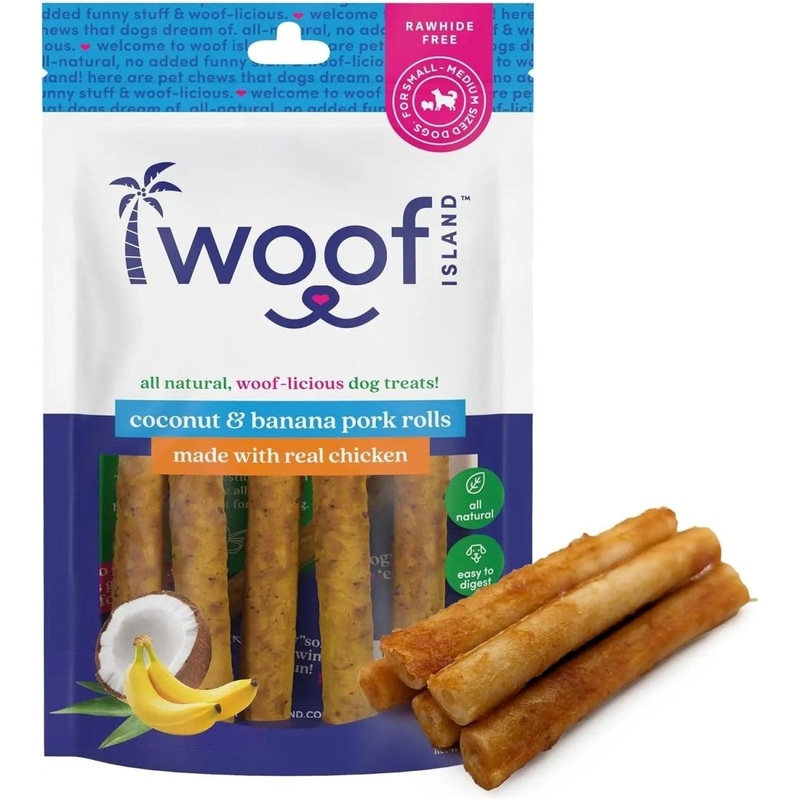 Woof Island Long Lasting Natural Pork Rolls with Banana and Chicken for Dogs of All Sizes