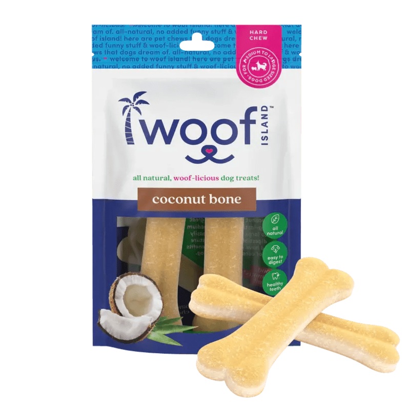 Woof Island Natural Rawhide Free Coconut Dog Bones Healthy Chews 2 pcs