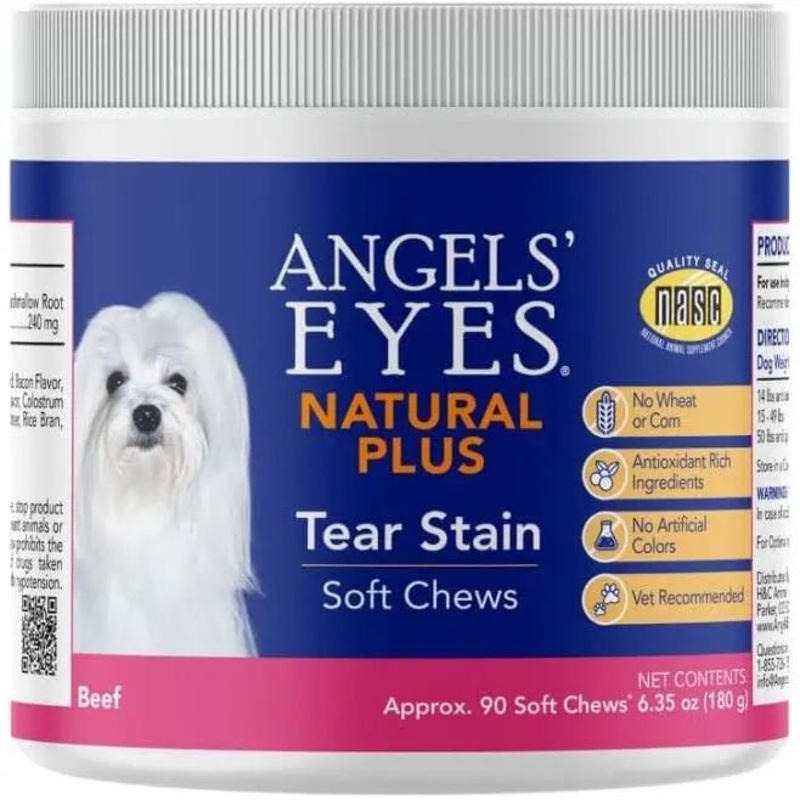 Angels’ Eyes Natural Plus Tear Stain Beef Flavored Soft Chew Supplement for Dogs 90ct