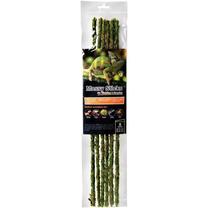 Galapagos Mossy Sticks Terrarium Ornament Mossy Sticks Fresh Green 6 ct