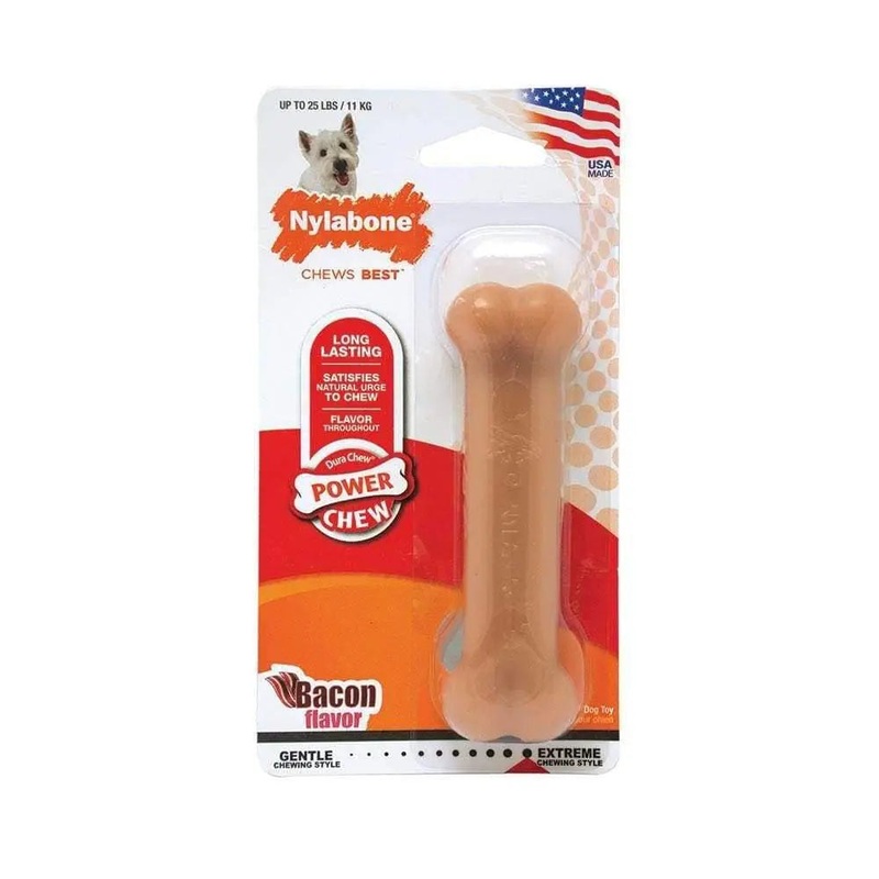 Nylabone Dura Chews Power Chews Bacon Flavor Long Lasting Chews Dog Toys Regular Up to 25 Lbs