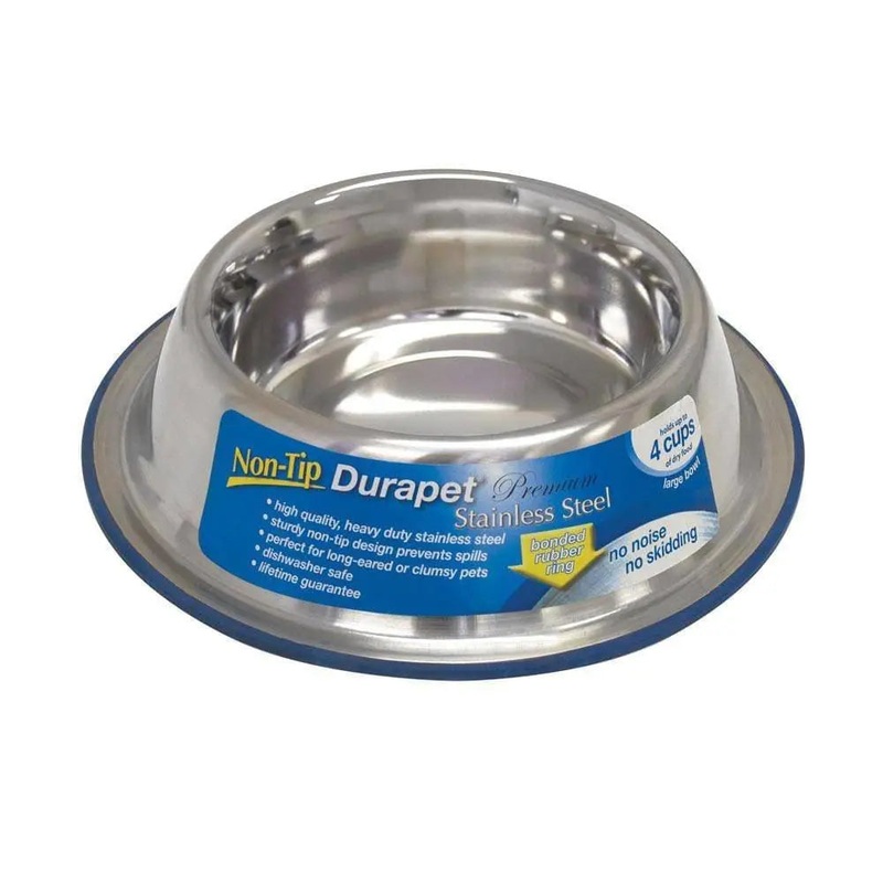 OurPets Premium Rubber-Bonded Stainless Steel No-Tip Bowl for Dog Large