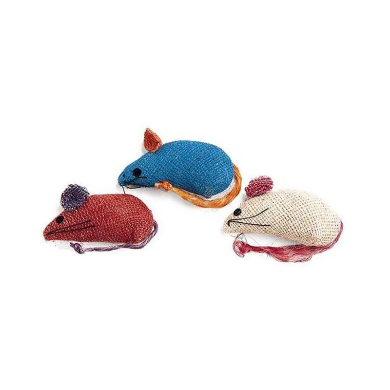 Spot Colored Burlap Mice Catnip Cat Toys 3 Count