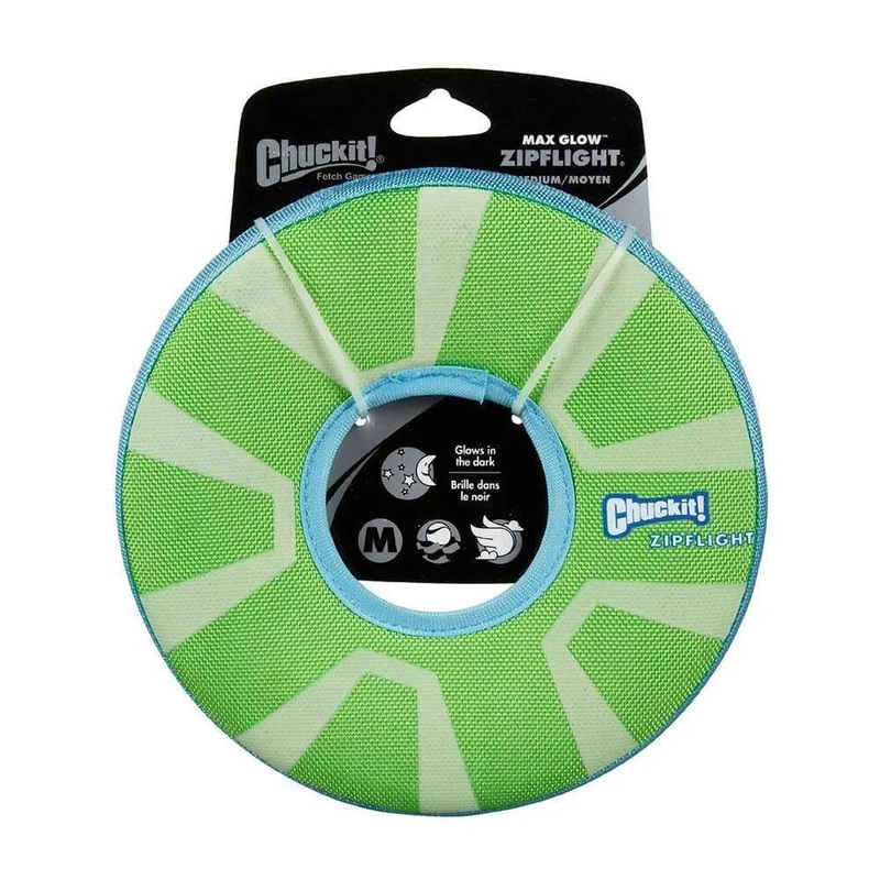 Chuckit! Zipflight Max Glow Dog Toys Glow Green/White Color Medium