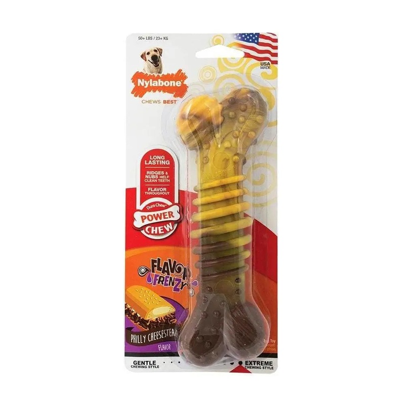 Nylabone Dura Chews Flavor Frenzy Power Chews Cheesesteak Flavor Long Lasting Chews Dog Toys