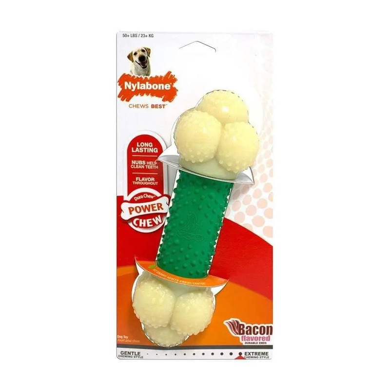 Nylabone Dura Chews Power Chews Bacon Flavor Double Action Long Lasting Chews Dog Toys Souper 50+