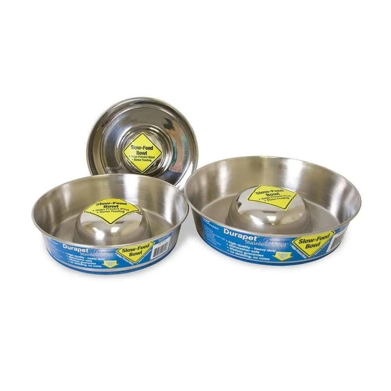 OurPets Premium Rubber-Bonded Stainless Steel Slow Feed Bowl for Dog Small