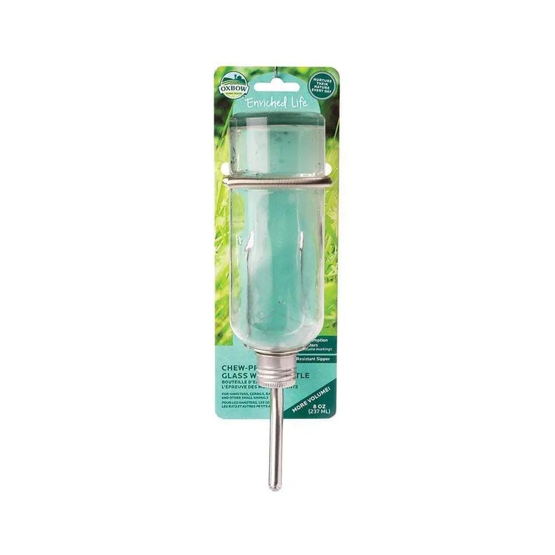 Oxbow Animal Health Enriched Life Chews Proof Glass Water Bottle for Small Animal Small 8 Oz