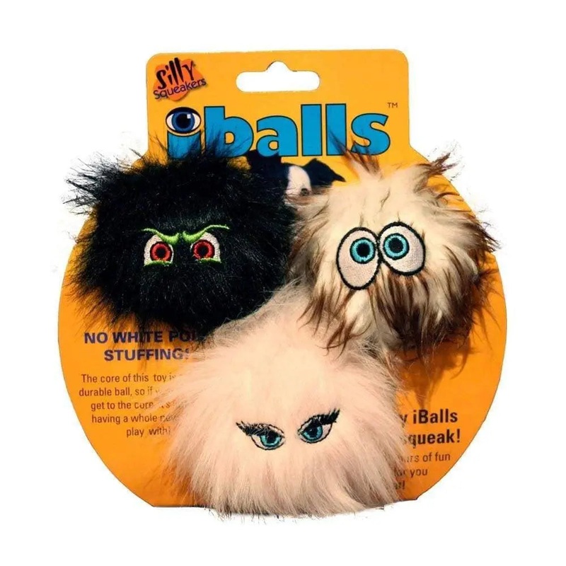 Silly Squeakers Iballs Super Soft Furry Plush Dog Toys Small 3 Pack