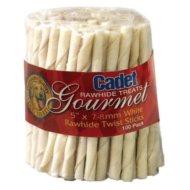Cadet White Rawhide Twist Sticks Dog Treats 5 Inch X 7-8 MM X 100 Count