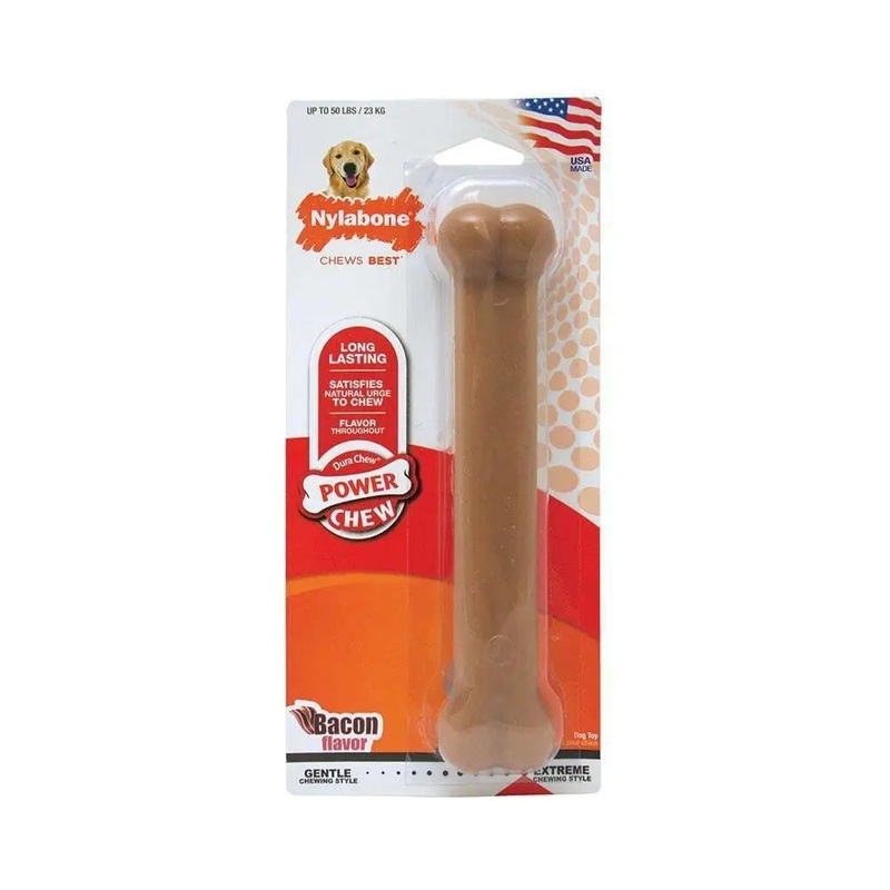 Nylabone Dura Chews Power Chews Bacon Flavor Long Lasting Chews Dog Toys Giant Up to 50 Lbs