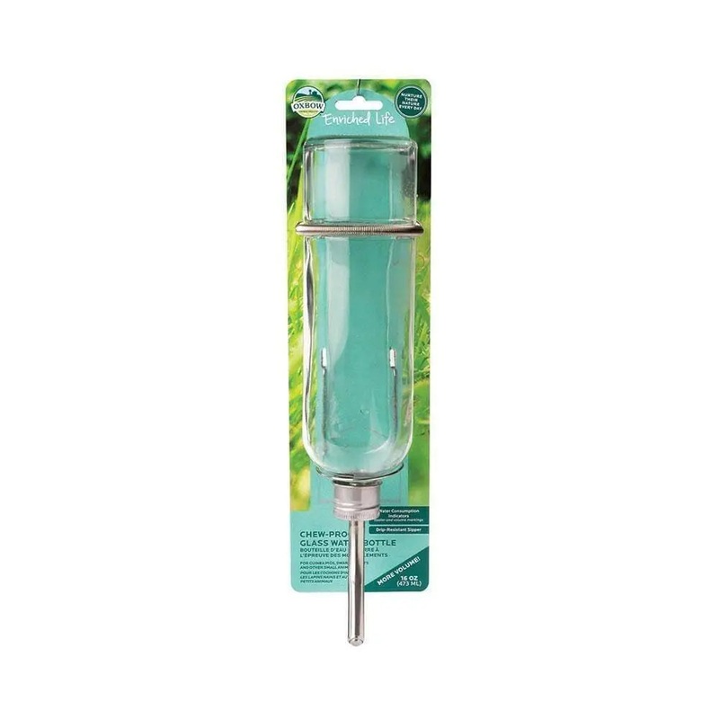 Oxbow Animal Health Enriched Life Chews Proof Glass Water Bottle for Small Animal Medium 16 Oz