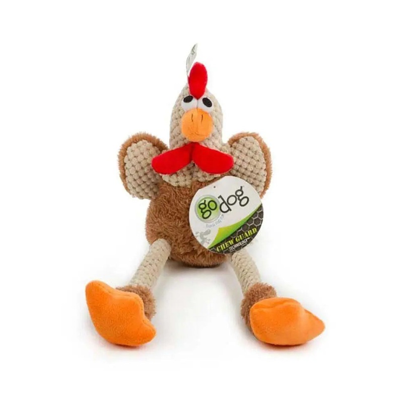 GoDog Checkers Skinny Brown Roosters Dog Toys Large