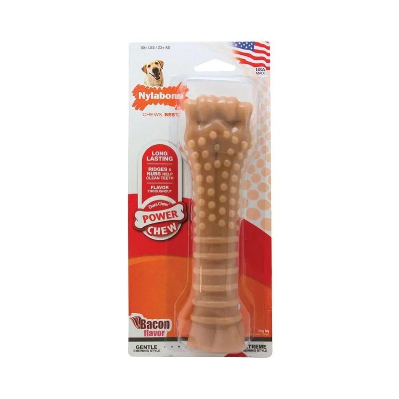 Nylabone Dura Chews Power Chews Bacon Flavor Long Lasting Chews Dog Toys Souper 50+ Lbs