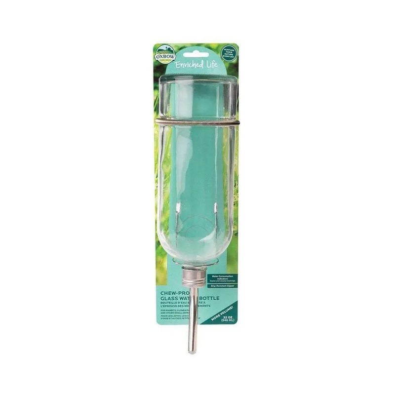 Oxbow Animal Health Enriched Life Chews Proof Glass Water Bottle for Small Animal Large 32 Oz