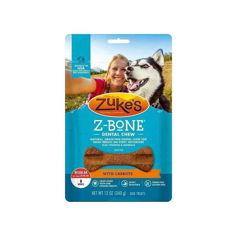 Zukes Z-Bones Regular Grain Free Dental Chews with Carrots Dog Treats 8 Count