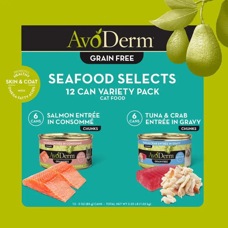 AvoDerm Natural Seafood Selects – Grain Free Wet Canned Cat Food Variety Pack 12ea/12 ct