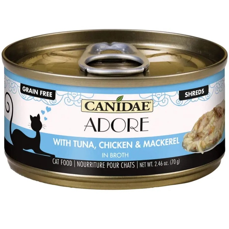 CANIDAE Pure Adore Wet Cat Food Tuna, Chicken & Mackerel in Broth, 24ea/2.46 oz