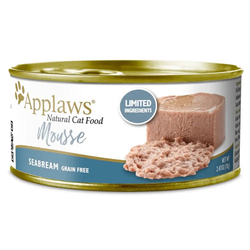 Applaws Natural Wet Cat Food Plain Mousse Seabream 2.47oz Can 24/cs