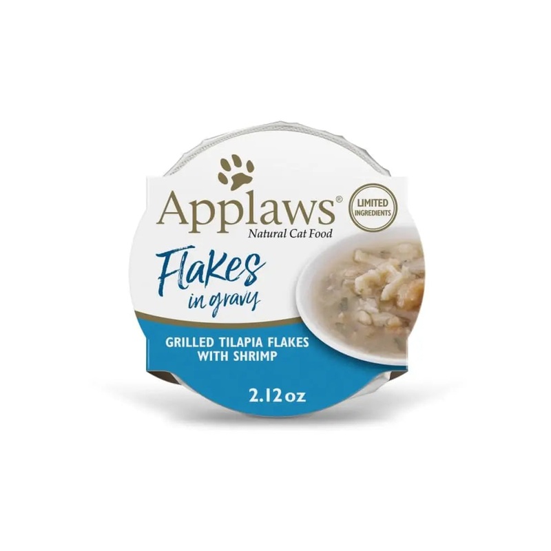 Applaws Natural Wet Cat Food Tilapia Flakes with Shrimp in Gravy 2.12oz Pot 18/cs