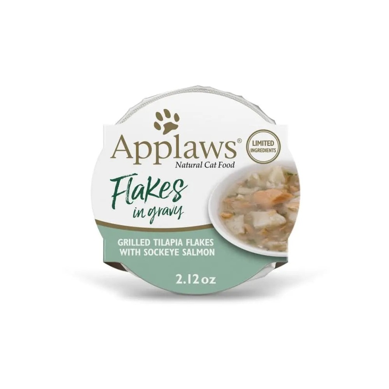 Applaws Natural Wet Cat Food Tilapia with Sockeye Salmon Flakes in Gravy 2.12oz Pot 18/cs