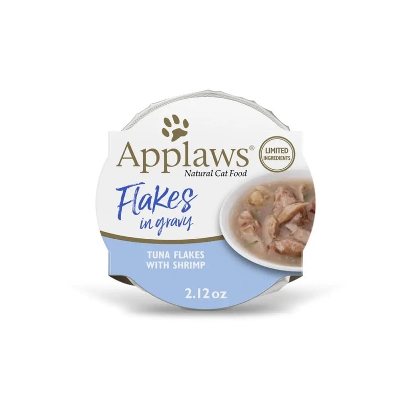 Applaws Natural Wet Cat Food Tuna Flakes with Shrimp in Gravy 2.12oz Pot 18/cs