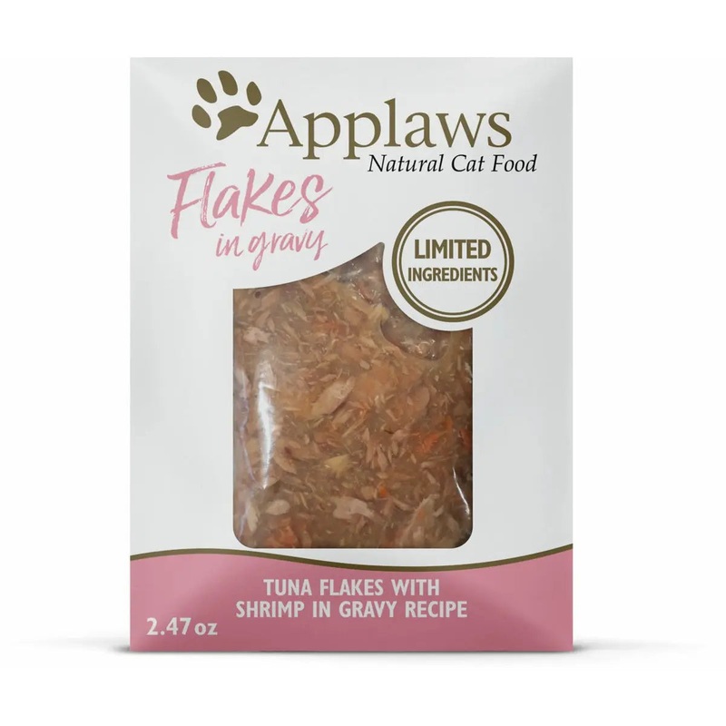 Applaws Natural Wet Cat Food Tuna Flakes with Shrimp in Gravy 2.47oz Pouch 12/cs