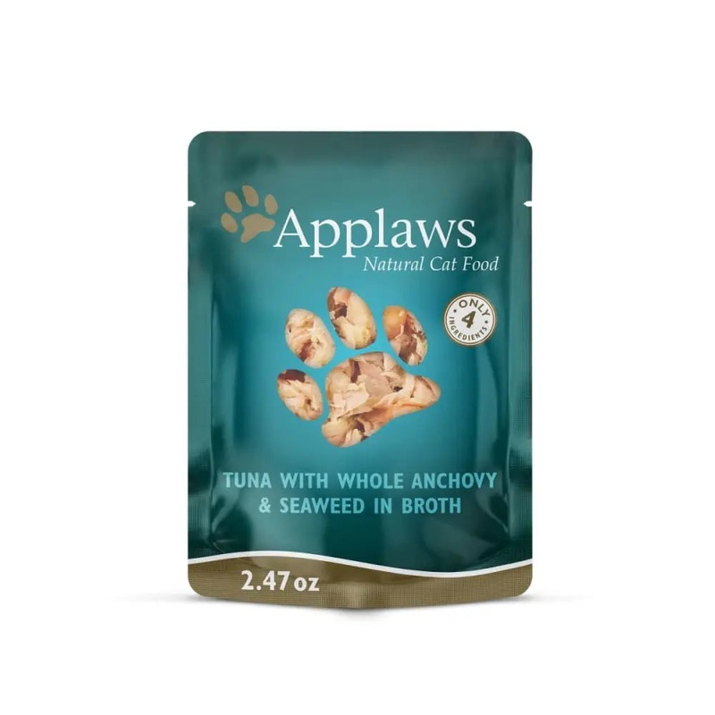 Applaws Natural Wet Cat Food Tuna with whole Anchovy and Seaweed in Broth 2.47oz Pouch 12ct