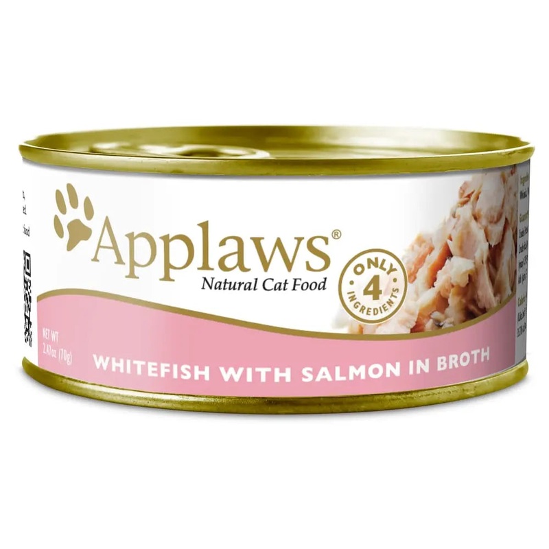Applaws Natural Wet Cat Food Whitefish with Salmon in Broth 2.47oz Can 24/cs