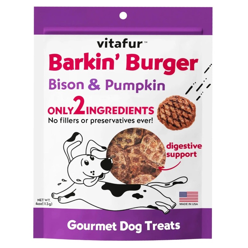 Vitafur Barkin Burger Grilled Bison & Pumpkin Dog Treat 4 oz