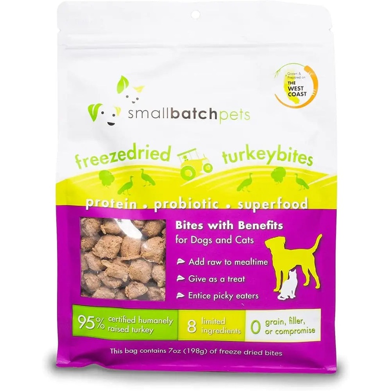 Smallbatch Pets Freeze-Dried Turkey Bites for Dogs & Cats, 7 oz,