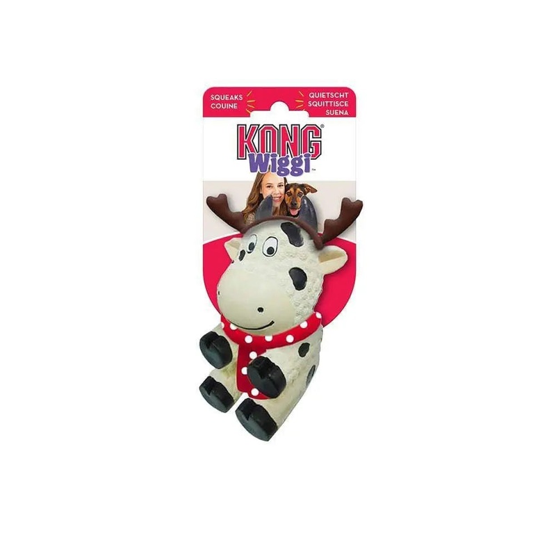 Kong Wiggi Cow Dog Toys White Small