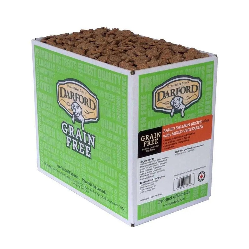 Darford Grain Free Baked Salmon Recipe Minis with Mixed Vegetables Dog Treats 15 Lbs
