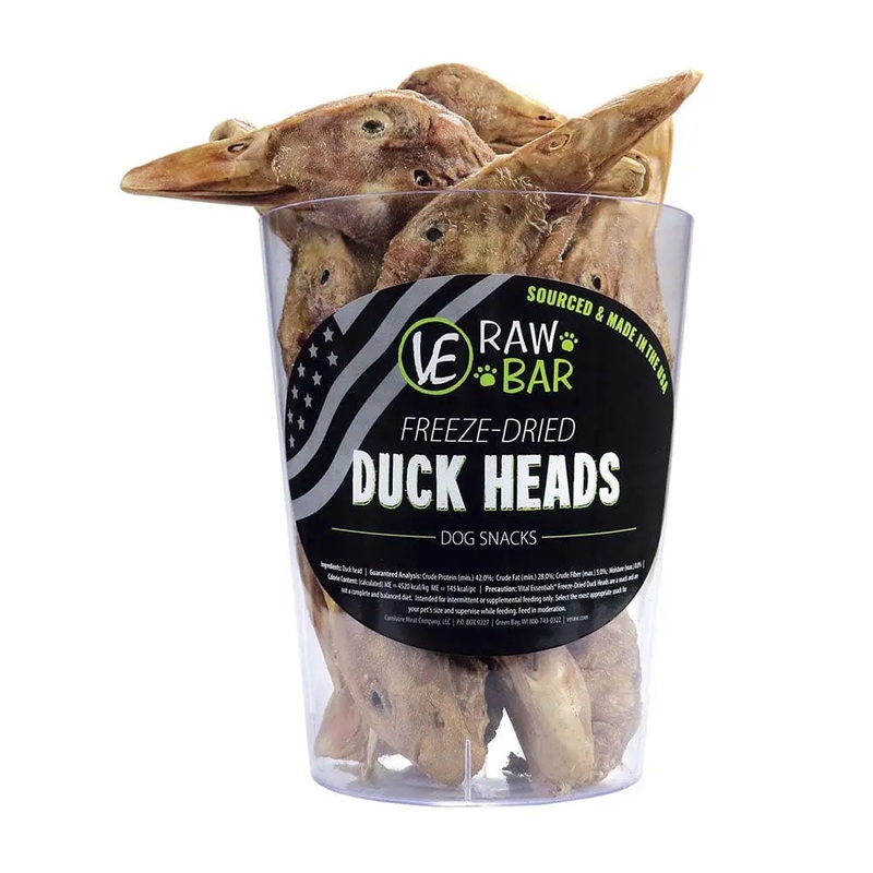 Vital Essentials Raw Bar Freeze-Dried Duck Heads Dog Treats 20 Piece/Bag