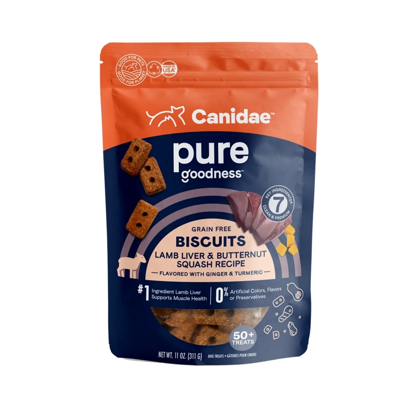 CANIDAE PURE Goodness Grain Free Biscuit with Lamb Liver & Butternut Squash Dog Treats 11 oz