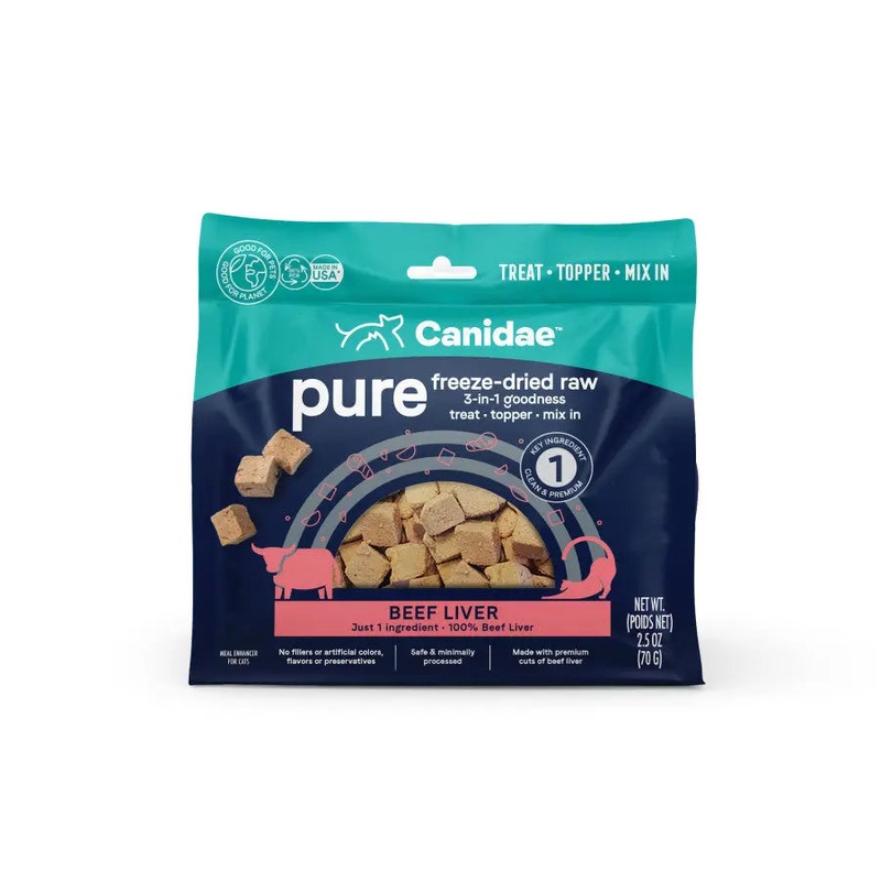 CANIDAE PURE Goodness Freeze-Dried Raw 3-in-1 Beef Liver Cat Treat/Topper 6ea/2.5 oz