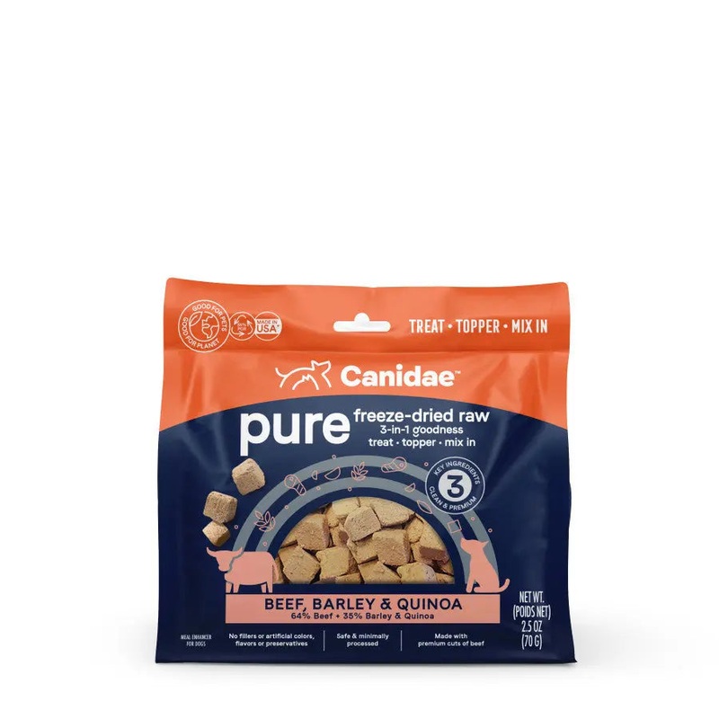 CANIDAE PURE goodness Freeze-Dried Raw Beef, Barley & Quinoa 3-in-1 Dog Treat 8Pc, 2.5 oz