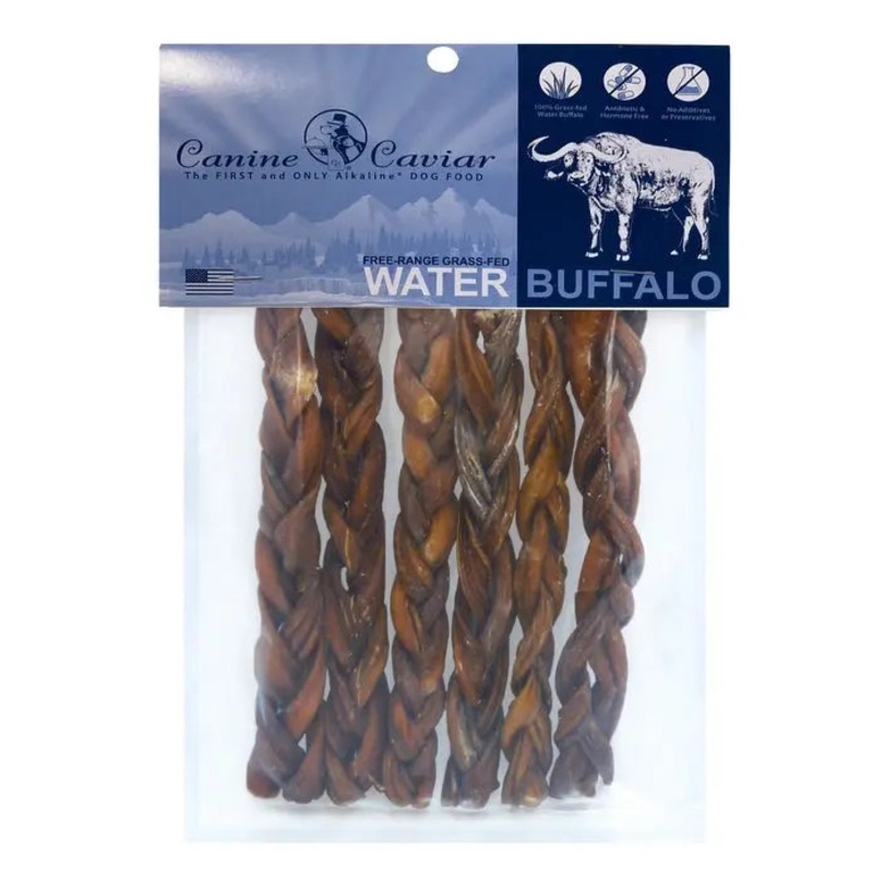 Canine Caviar Water Buffalo Stix Braidedt Dog Treats 6pk, 6
