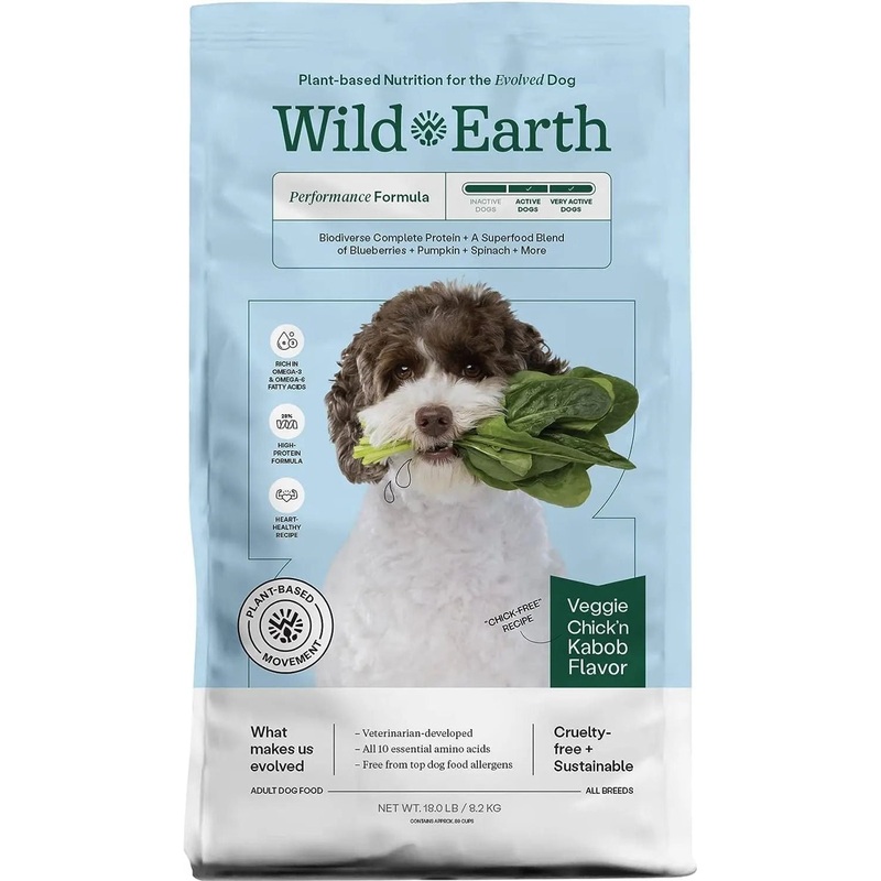 Wild Earth Performance Formula Vegan Dog Food Allergen Free Veggie ChickN Kabob Flavor