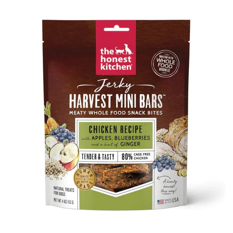 The Honest Kitchen Jerky Harvest Mini Bars Dog Treats – High Protein Meaty Whole Food Snack Bites 4oz