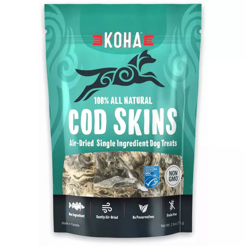 KOHA Air Dried Single Ingredient Cod Skins Dog Treats, 2.5oz