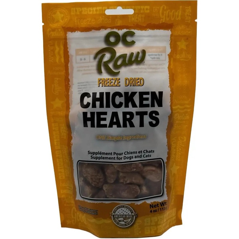 OC Raw Chicken Hearts  Freeze Dried Dog Treats 4oz